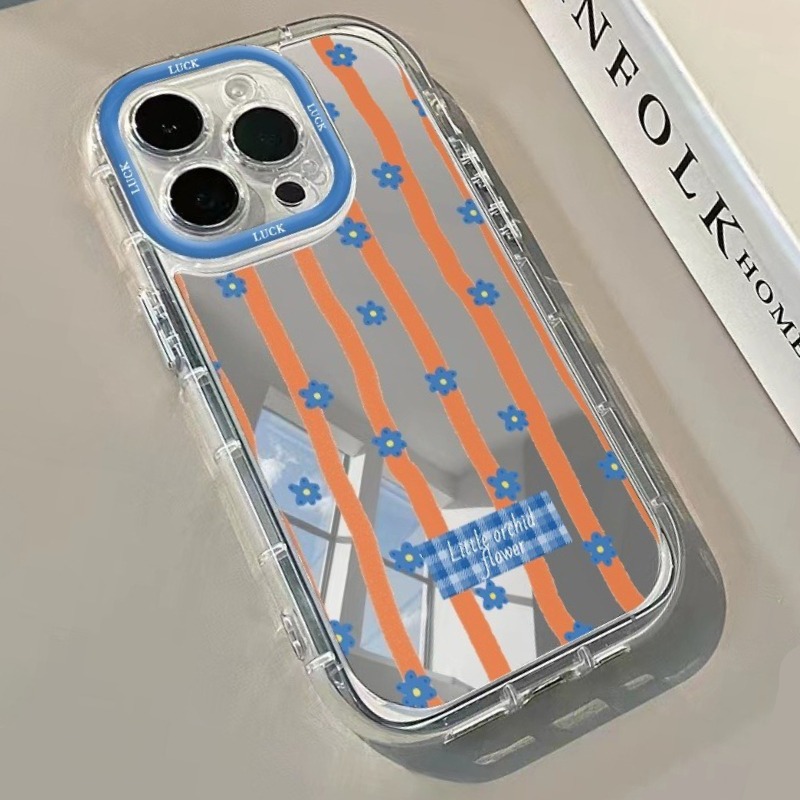Phone Cases Blue - Blau gestreifte Blumenmuster Spiegel-Handyhülle für iPhone