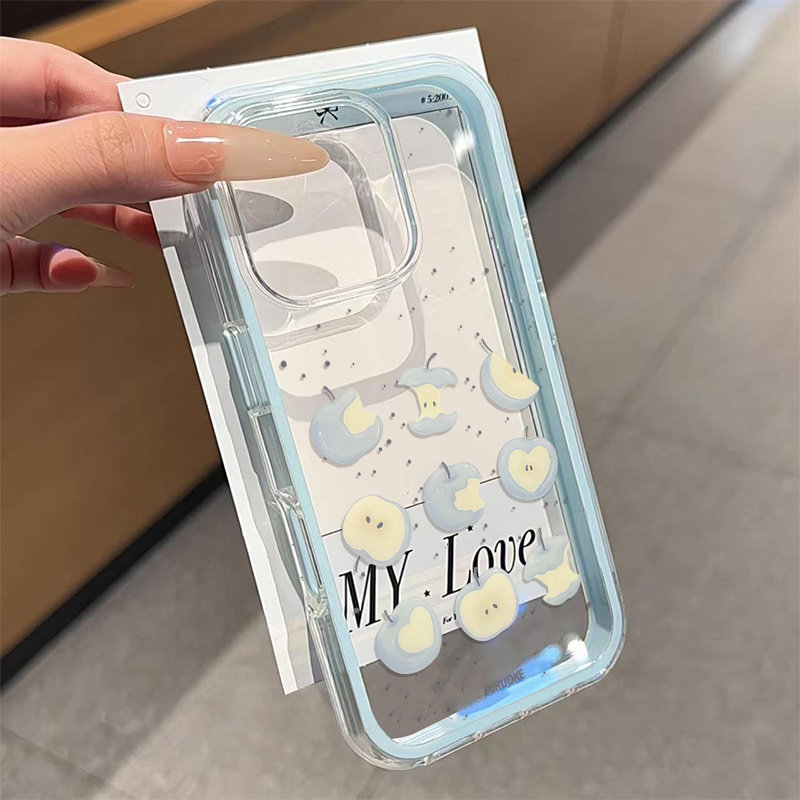 Phone Cases Blue - Niedliche Blaue Apfel 2-in-1 Transparente Handyhülle