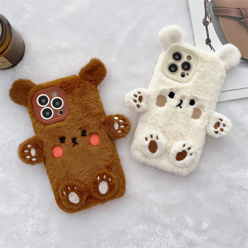Phone Cases Iphone 16 - Koreanische 3D Cartoon Bär Flauschige Plüsch