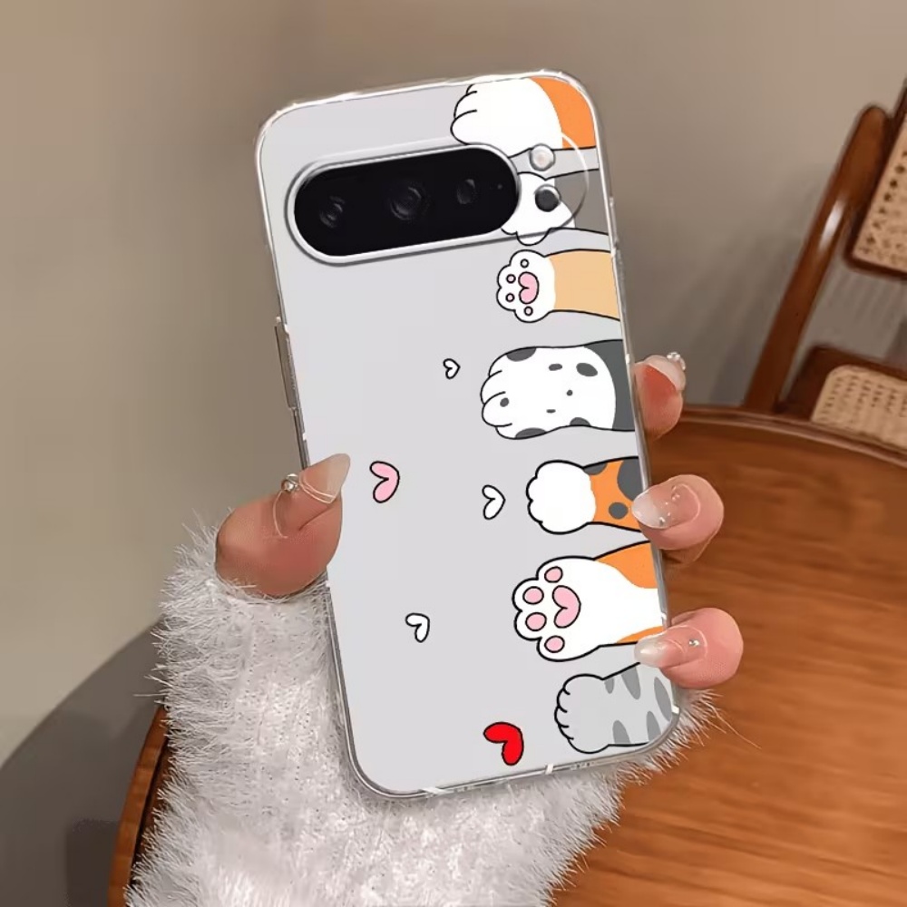 Phone Cases Pixel 10 - Cartoon-Katzenpfoten-Abdruck Kristallklare Silikon-Handyhülle für Google Pixel