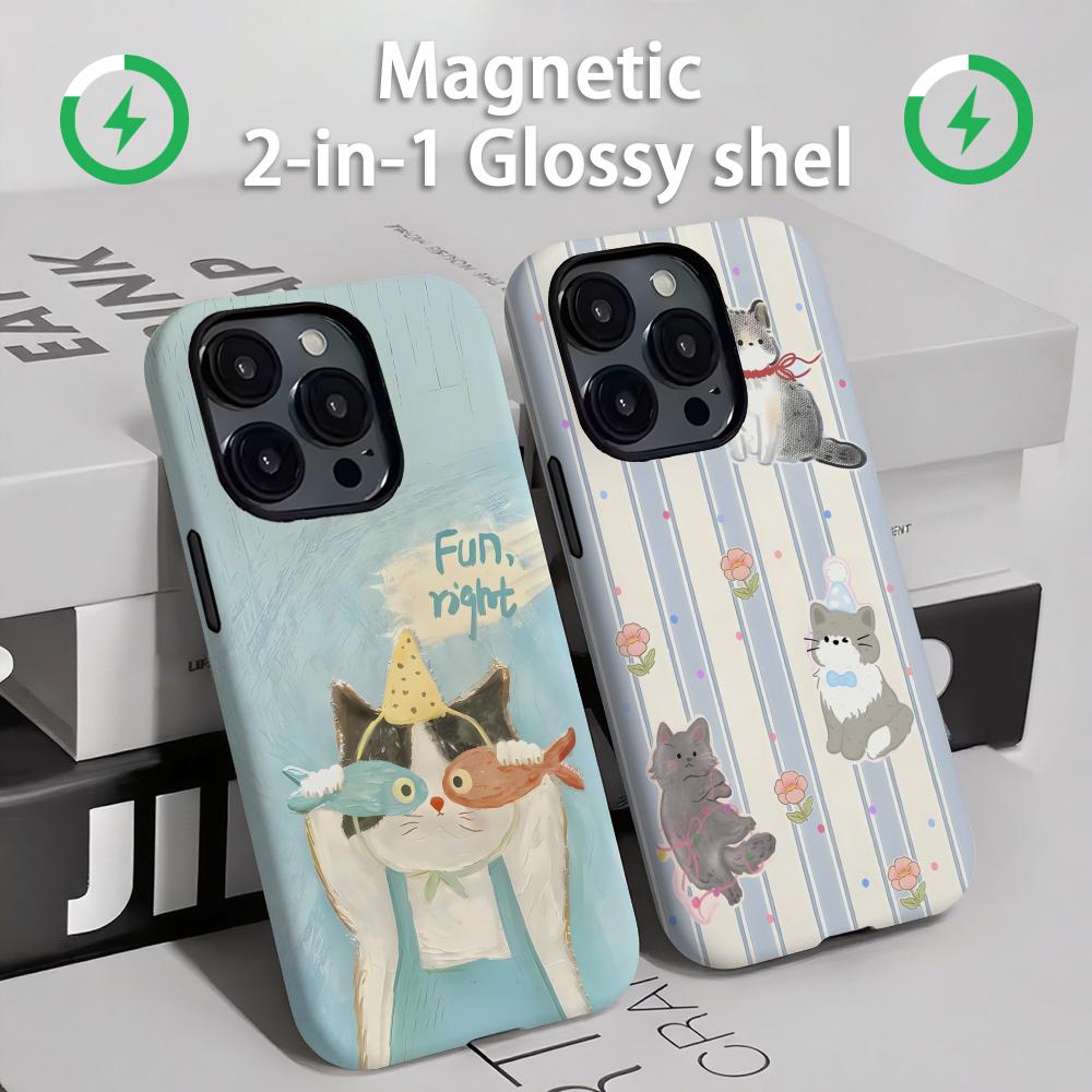 Phone Cases Iphone 16 - Niedliche Katzen und Hunde Handyhülle Magnetisch