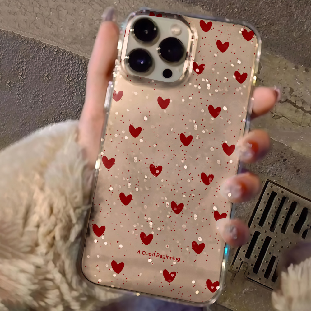 Glitter Shockproof Case - Rosa Herz-Glitzer-Handyhülle für iPhone 17 13