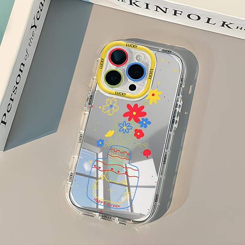 Phone Cases Iphone 16 - Sommerliche Gänseblümchen-Katzen-Vasen-Design Spiegel-Handyhülle für iPhone 17
