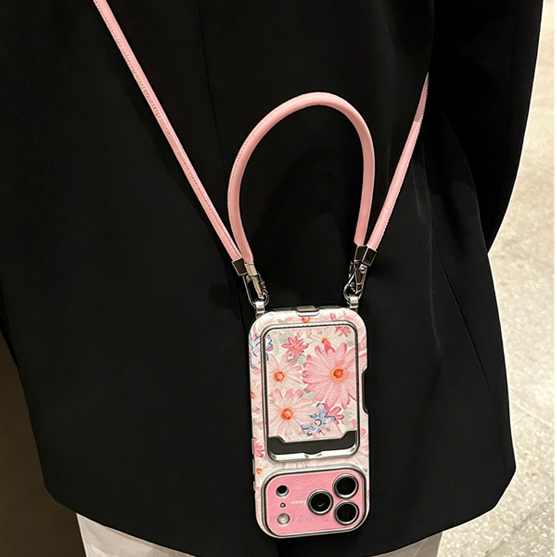 Phone Cases With Card Holder - Rosa Blumenmuster Kunstleder-Textur Kartenhalter Handyhülle mit