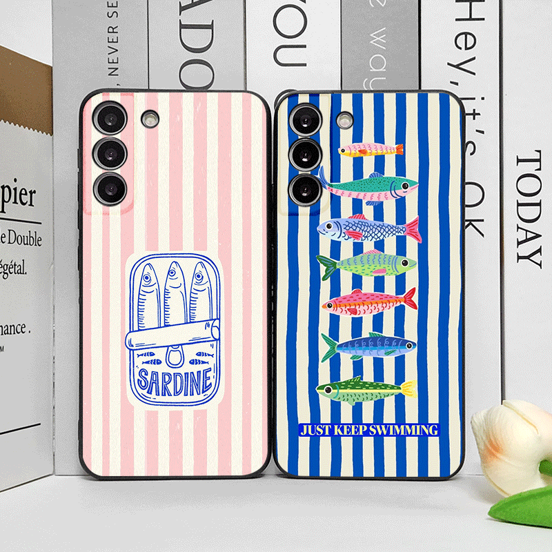 Phone Cases Oppo - Niedliche Gestreifte Sardinen-Muster Farbige Fisch-Handyhülle für