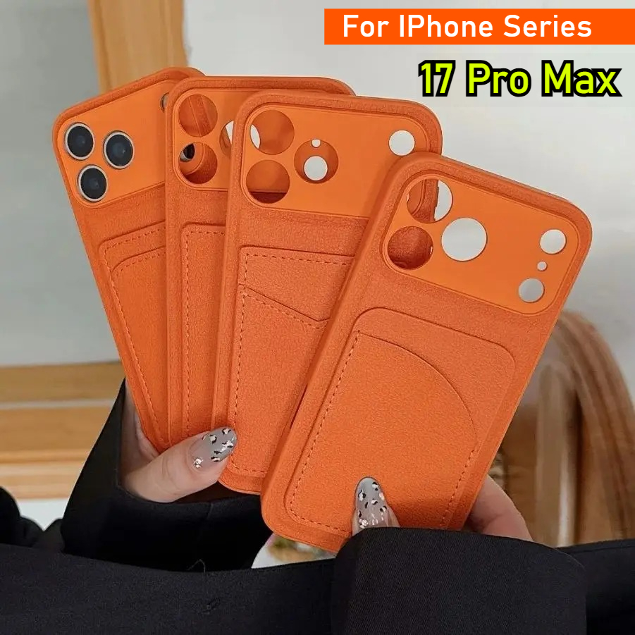 Phone Cases With Card Holder - Leder Orange Farbe Kartenhalter Hülle für