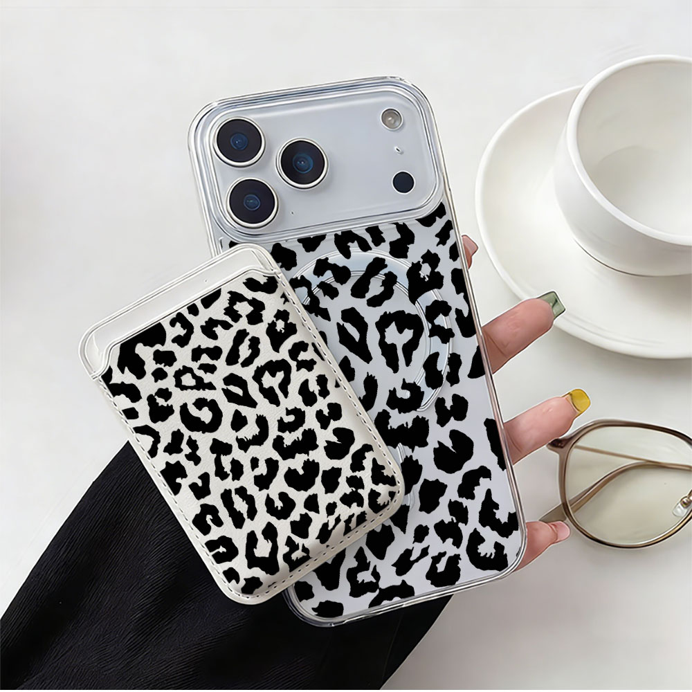 Phone Cases With Card Holder - Schwarzes Leopardenmuster für MagSafe Wallet Magnetische
