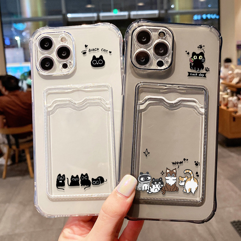 Phone Cases With Card Holder - Süße schwarze Katze Handyhülle für iPhone