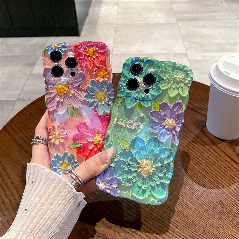 Phone Cases Blue - Retro-Blaulicht-Ölgemälde-Blumen, gewellte Silikon-Handyhülle für iPhone 12,