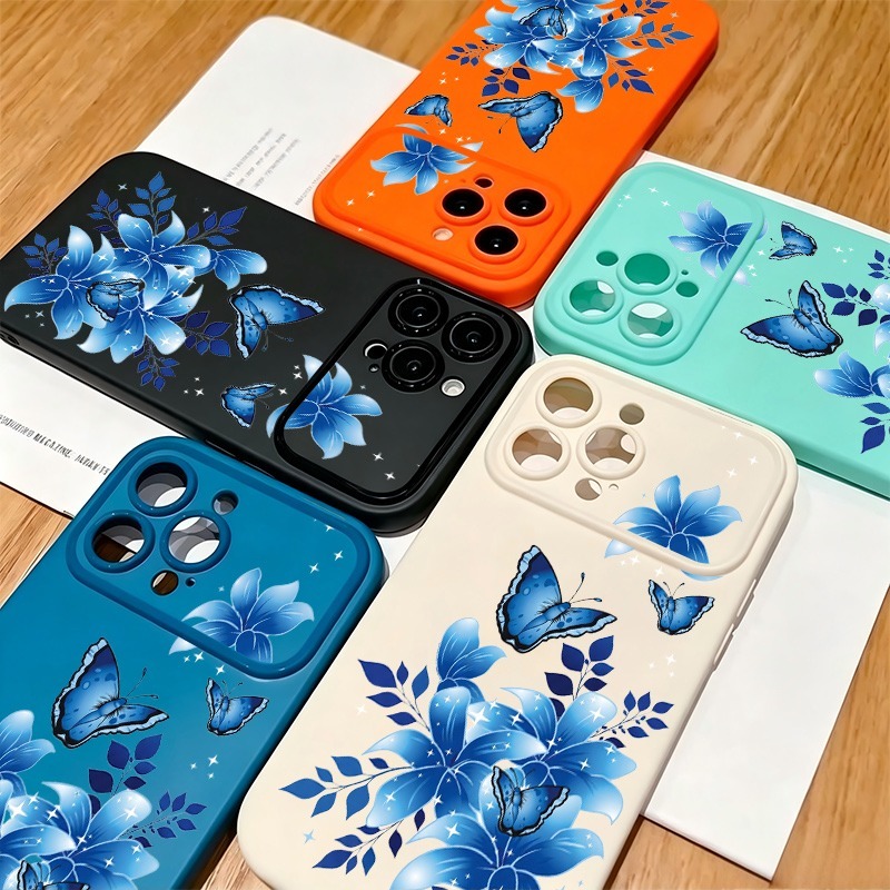 Blaue Schmetterling-Blumenmust – Phone Cases Blue Bewertung und Preis