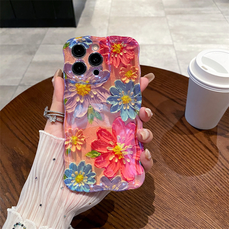Retro-Blaulicht-Ölgemälde-Blum – Phone Cases Blue Bewertung und Preis